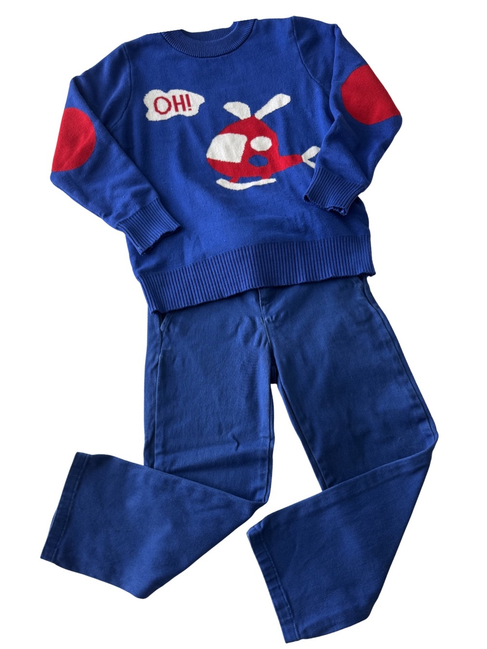 Boys 4T-5T Janie and Jack Blue Pants + Helicopter Sweater Outfit Set